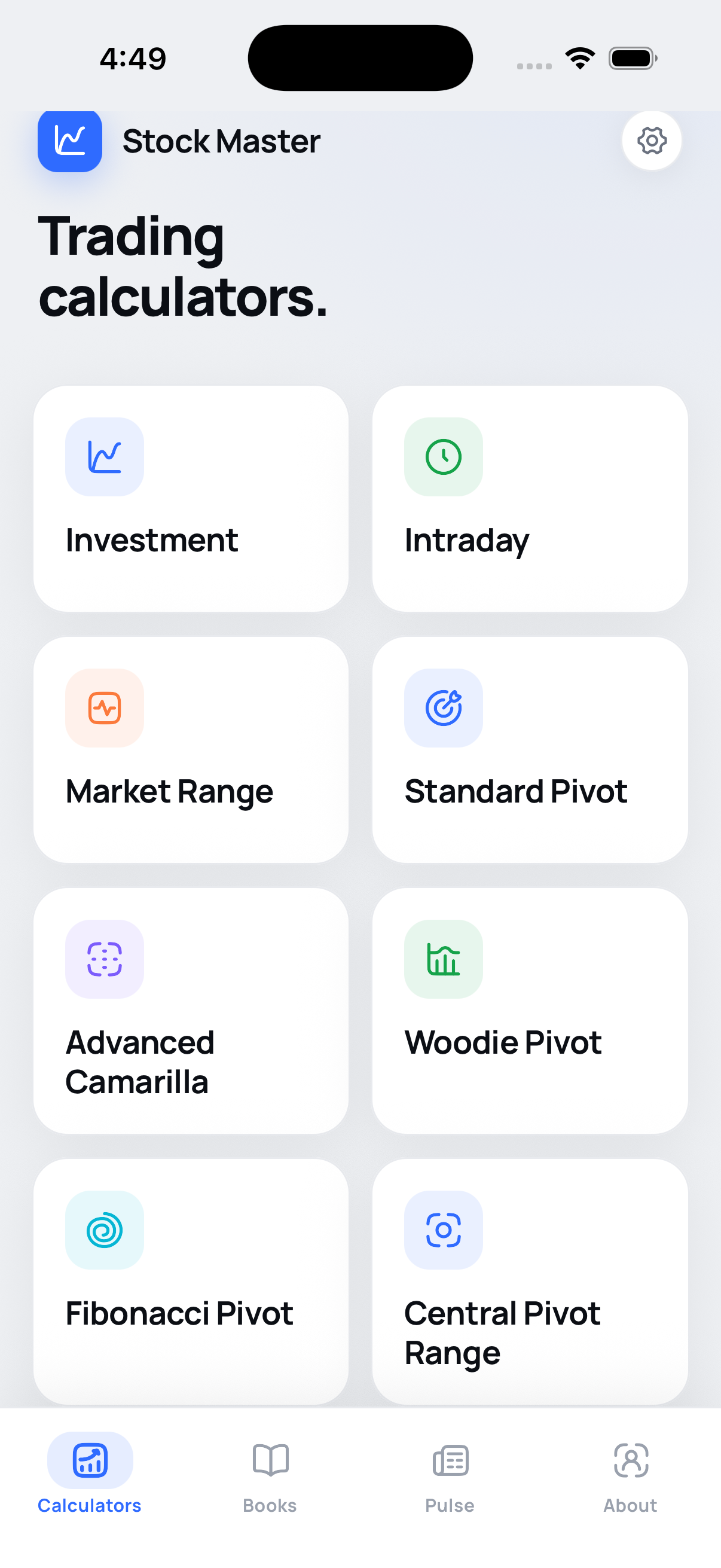 Trading calculators screen